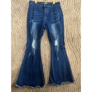 Lil Bees Bohemian Bell Bottom Dark Denim Size 10 Woman’s Hippie 70s Style